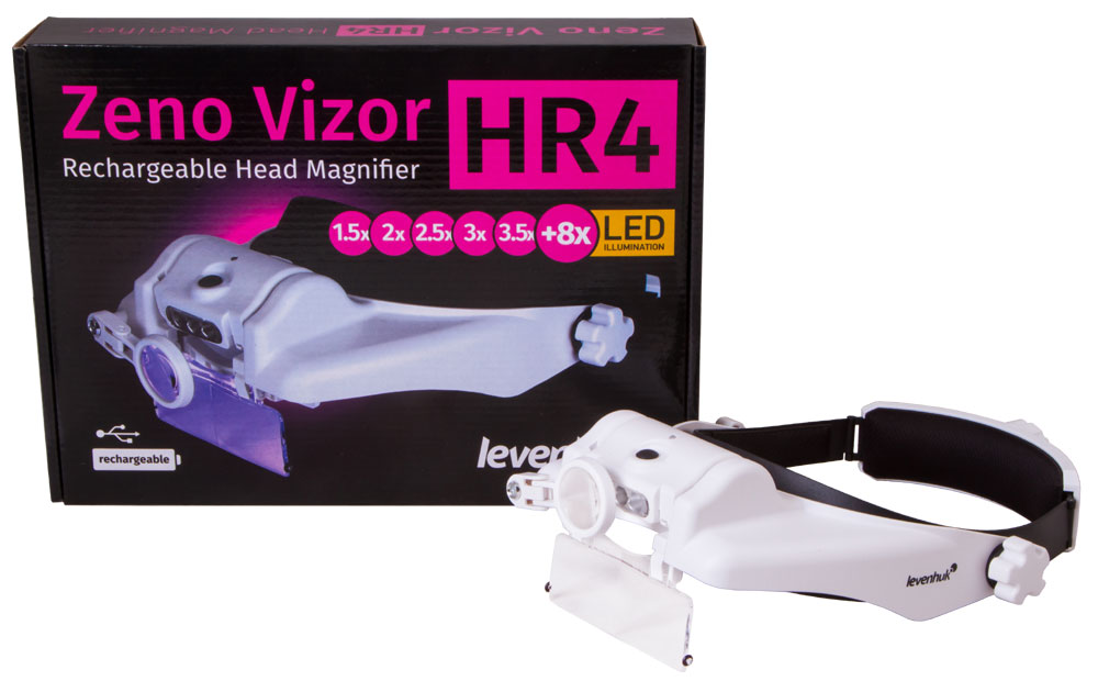 картинка Лупа налобная с аккумулятором Levenhuk Zeno Vizor HR4 от магазина снабжение школ