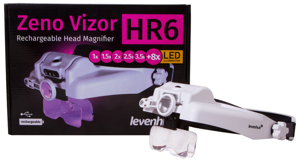 картинка Лупа налобная с аккумулятором Levenhuk Zeno Vizor HR6 от магазина снабжение школ