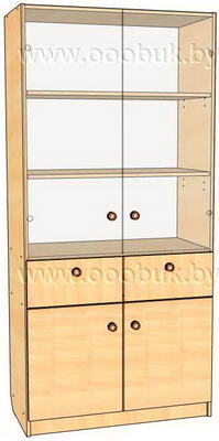 картинка Шкаф для уч. пособий с ящиками (низ - двери, верх - стекло) от магазина снабжение школ