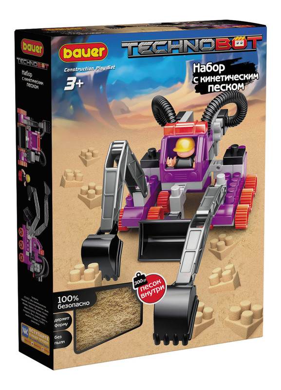 картинка Детский развивающий конструктор Bauer Набор с кинетическим песком, роботом и пилотом в коробке "Technobot" 3+ от магазина снабжение школ