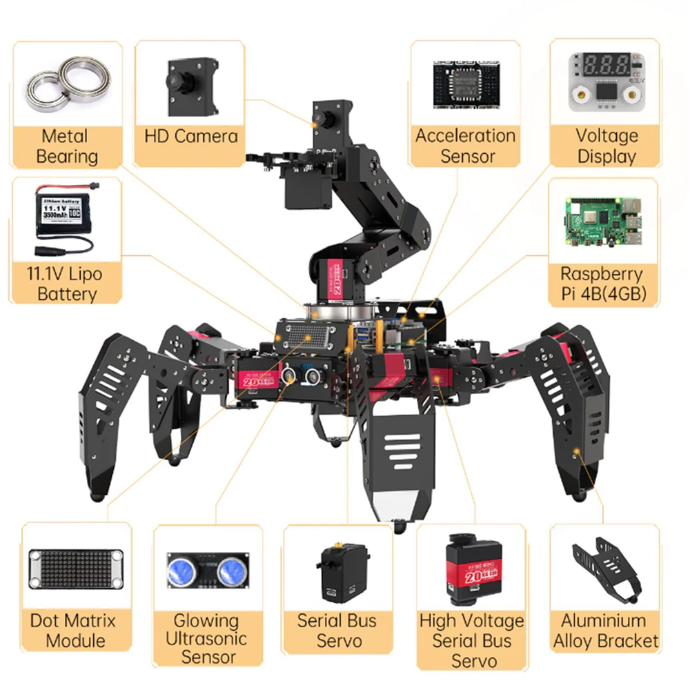 картинка Образовательный набор для изучения многокомпонентных робототехнических систем и манипуляционных роботов"РобоПаук ИН ПРО". Полный комплект на Raspberry Pi от магазина снабжение школ